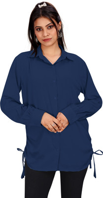Lolis Women Solid Party Blue Shirt