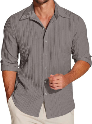 Filohevis Men Self Design Casual Grey Shirt