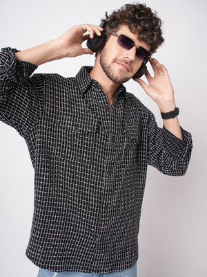 VASTRADO Men Checkered Casual Black Shirt