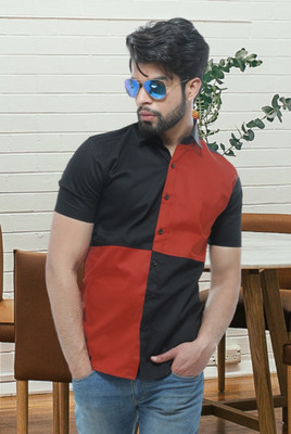 BASE 41 Men Color Block Casual Brown, Black Shirt