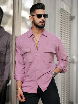 MANIAC Men Solid Casual Pink Shirt