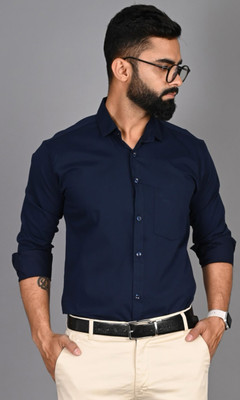 FUBAR Men Solid Formal Dark Blue Shirt