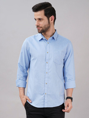 Sand Dunes Men Solid Casual Blue Shirt
