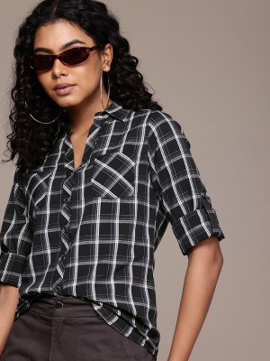 Roadster Women Checkered Casual Black Shirt