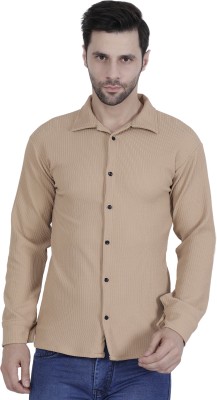 Cout Men Solid Casual Beige Shirt