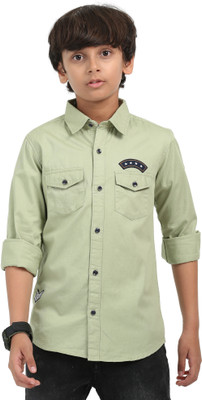 ROCKET SCIENCE Boys Solid Casual Light Green Shirt