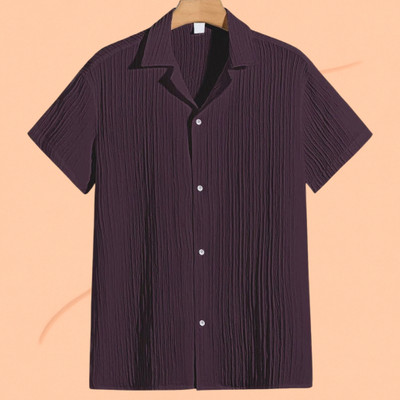 Jenil Fashion Men Self Design Casual Purple Shirt
