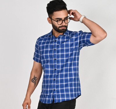 Tanip Men Checkered Casual Blue Shirt