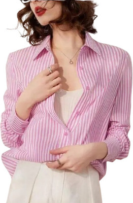 GORIYA Women Striped Formal Pink Shirt
