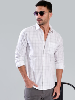 Bene Kleed Men Checkered Casual White Shirt