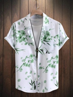 Marmic Fab Men Printed Casual White, Green Shirt