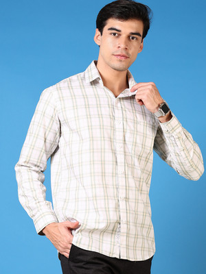 V-MART Men Checkered Casual Green Shirt