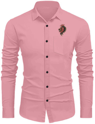 Sanskruti Men Solid Casual Pink Shirt