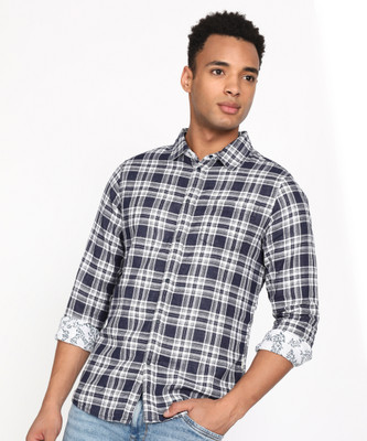 BEING HUMAN Men Checkered Casual Blue Shirt