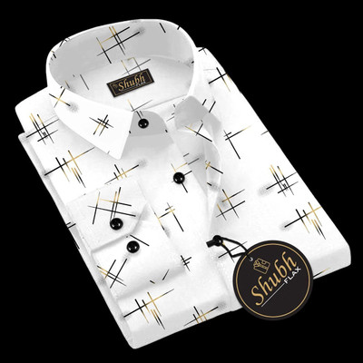 SHUBHFLAX Men Printed Casual White Shirt