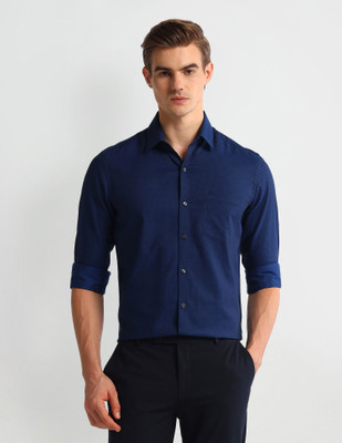 ARROW Men Self Design Formal Blue Shirt
