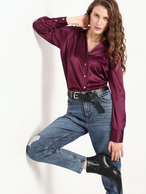 VERO MODA Women Solid Casual Maroon Shirt