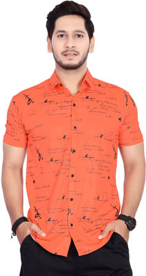 METRONAUT Men Printed Casual Orange Shirt