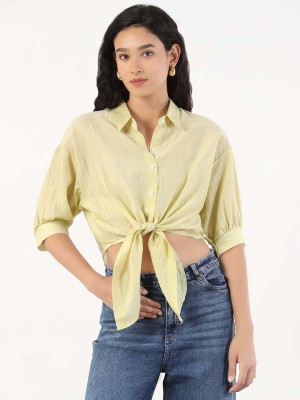 Showoff Women Solid Casual Green Shirt