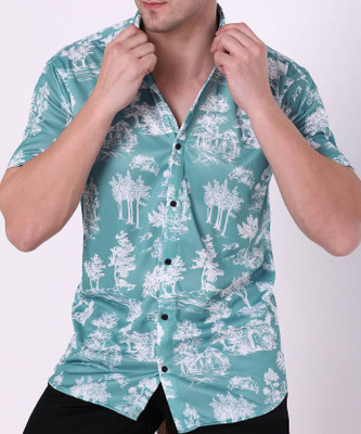 Lonexo Men Printed Casual White, Light Blue Shirt
