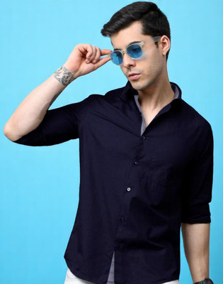 Mantratextile Hubb Men Self Design Casual Blue Shirt(Pack of 2)