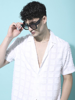 Voroxy Men Self Design Casual White Shirt