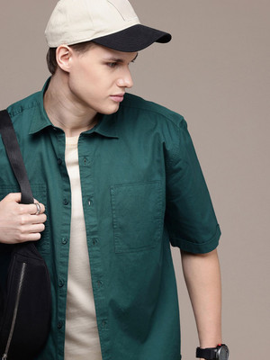 FCUK Men Solid Casual Green Shirt