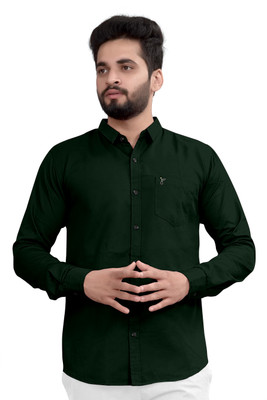 FRAUS Men Solid Casual Dark Green Shirt