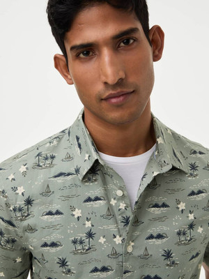MARKS & SPENCER Men Printed Casual Green Shirt
