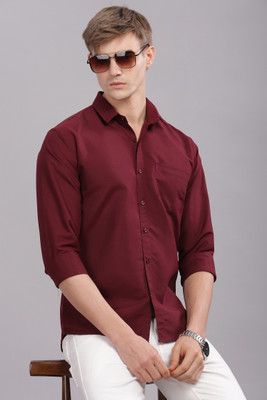 Uzmax Men Solid Casual Maroon Shirt