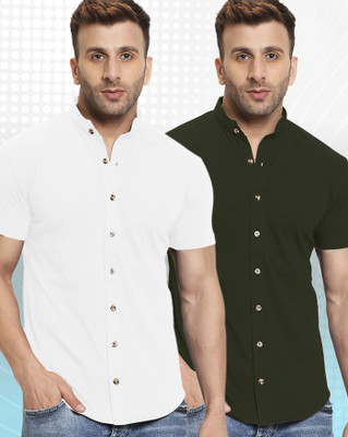 GESPO Men Solid Casual White, Green Shirt(Pack of 2)