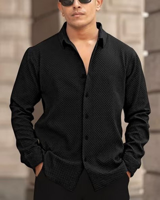 SID FAB Men Self Design Casual Black Shirt