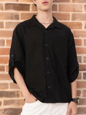 Kook N Keech Men Self Design Casual Black Shirt