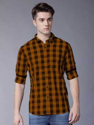 Indi Hemp Men Checkered Casual Brown Shirt