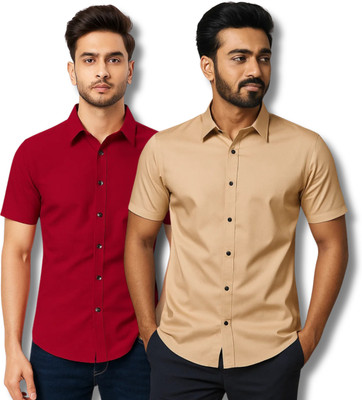 RAREMARK Men Solid Formal Maroon, Light Green Shirt(Pack of 2)