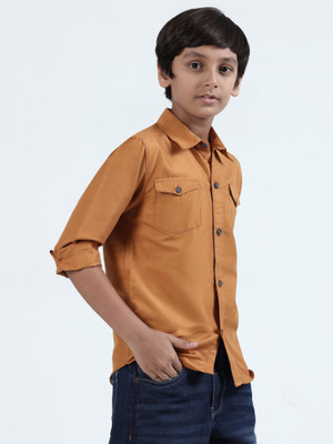 ROCKET SCIENCE Boys Solid Casual Brown Shirt