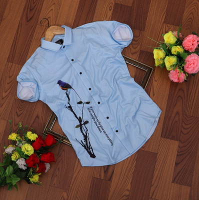 Floura Men Graphic Print Casual Light Blue Shirt