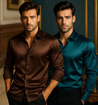 FABDECK Men Printed Casual Brown, Maroon Shirt(Pack of 2)