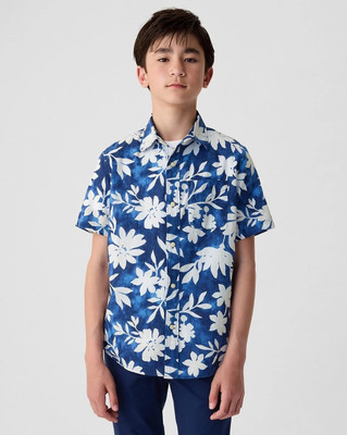 GAP Boys Floral Print Casual Blue Shirt