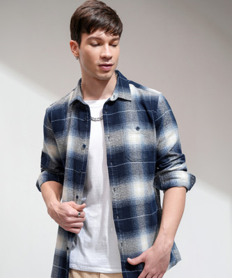 HIGHLANDER Men Checkered Casual Blue Shirt