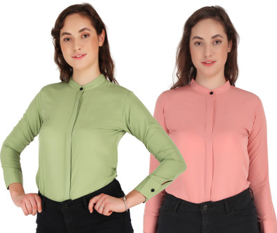HEAVENS CREATIONS Women Solid Formal Pink, Light Green Shirt(Pack of 2)