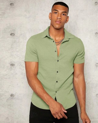 KRISHNA FASHION Men Solid Casual Light Green Shirt