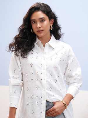 Vishudh Women Self Design Casual White Shirt