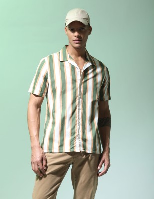 FLYING MACHINE Men Striped Casual White Shirt