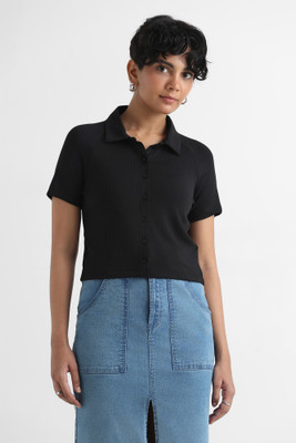 YUVAKAA Women Self Design Casual Black Shirt