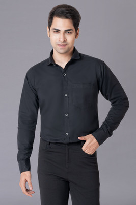 AFNIH Men Solid Casual Black Shirt