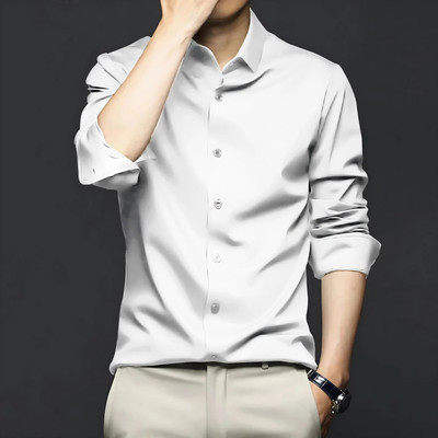 SOLSTICE Men Solid Party White Shirt