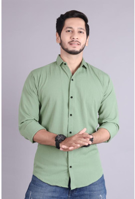 PEARL OCEAN Men Solid Casual Green Shirt