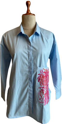 thread therapy Women Printed Formal Blue Shirt