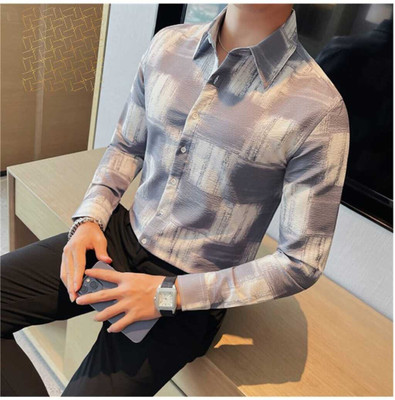 RANCHO FASHION Men Printed Casual Grey, White Shirt